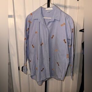 Vintage Casey Coleman Size M/L Women's Blue Shirt with Dog Bones Embroidery